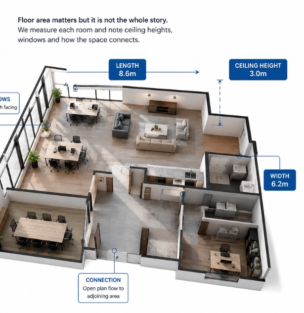 Measuring commercial room sizes for aircon sizing